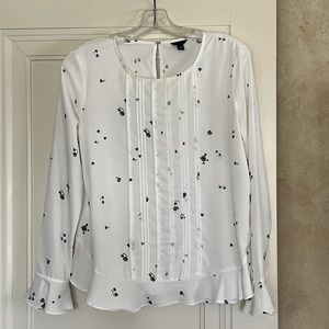 Ann Taylor Blouse Cream/Black Print Size XS